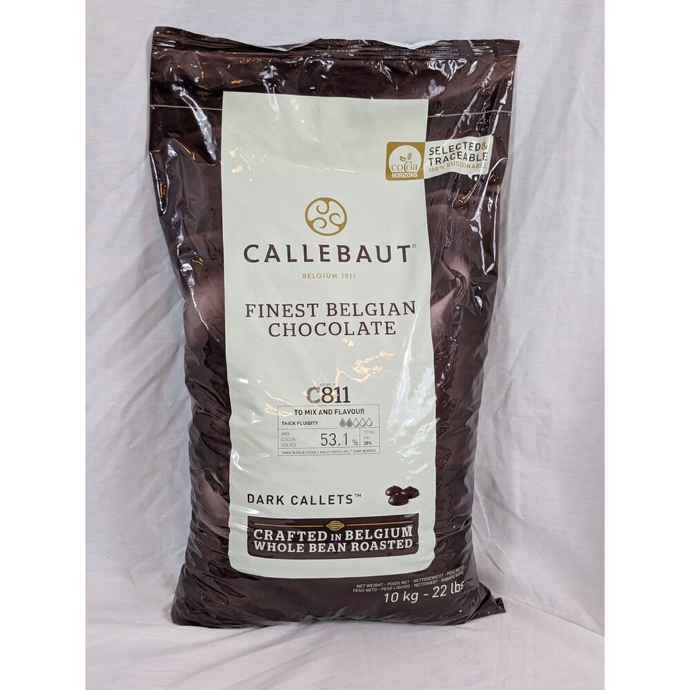Callebaut C811 53.1% Dark Chocolate Callets 22 Lbs Exp 03/27 Belgian 10kg